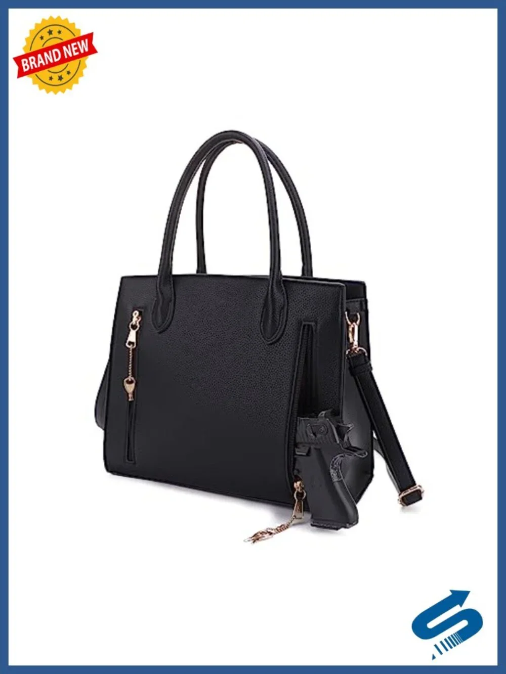 Faux Leather Concealed Carry Satchel Crossbody Purse with Lockable Pocket